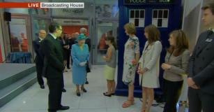 The Queen meets Jenna-Louise Coleman at BBC Broadcasting House, 7th June 2013 (Credit: BBC News)