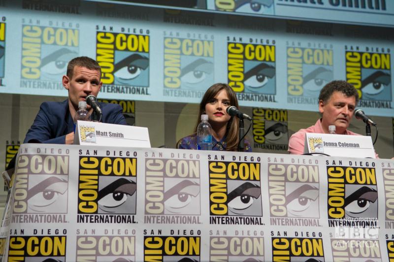 Matt Smith, Jenna Coleman and Steven Moffat (Credit: BBC America)
