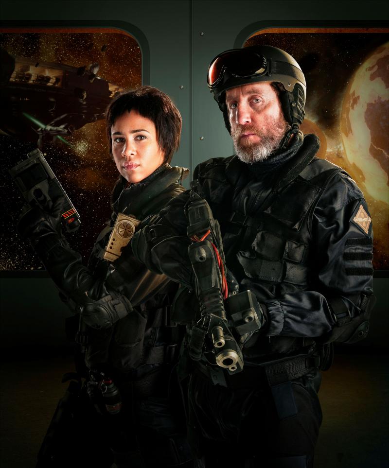 Journey Blue (Zawe Ashton) and Colonel Morgan Blue (Michael Smiley) (Credit: Adrian Rogers, BBC Worldwide 2014)