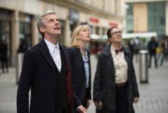 Death in Heaven, the Doctor (Peter Capaldi), Kate Stewart (Jemma Redgrave), and Osgood (Ingrid Oliver) (Credit: Adrian Rogers, Â©BBC/BBC WORLDWIDE 2014)