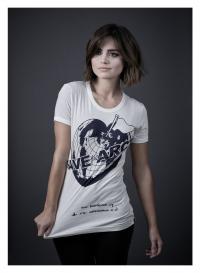 Jenna Coleman models a Vivienne Westwood-designed t-shirt for the Save the Arctic collection, shot by celebrity photographer Andy Gotts MBE (Credit: Andy Gotts MBE/Greenpeace)