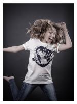 Kylie Minogue models a Vivienne Westwood-designed t-shirt for the Save the Arctic collection, shot by celebrity photographer Andy Gotts MBE (Credit: Andy Gotts MBE/Greenpeace)