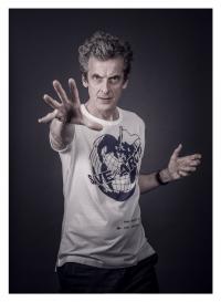 Peter Capaldi models a Vivienne Westwood-designed t-shirt for the Save the Arctic collection, shot by celebrity photographer Andy Gotts MBE (Credit: Andy Gotts MBE/Greenpeace)