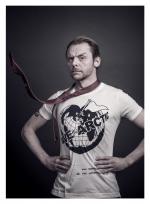 Simon Pegg models a Vivienne Westwood-designed t-shirt for the Save the Arctic collection, shot by celebrity photographer Andy Gotts MBE (Credit: Andy Gotts MBE/Greenpeace)