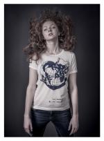 Lily Cole models a Vivienne Westwood-designed t-shirt for the Save the Arctic collection, shot by celebrity photographer Andy Gotts MBE (Credit: Andy Gotts/Greenpeace)