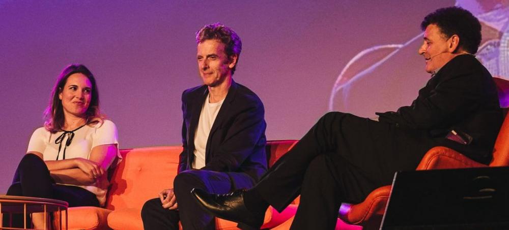 Doctor Who Festival, Sydney Australia: Ingrid Oliver, Peter Capaldi and Steven Moffat on stage (Credit: BBC Worldwide)