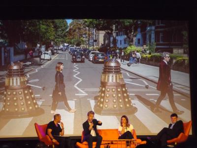 Peter Capaldi discusses how he, Jenna Coleman and two Daleks paid homage to the album cover for the Beatles' Abbey Road.