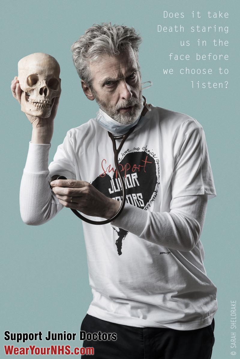 Peter Capaldi in Dame Vivienne Westwood designed Support Junior Doctors tshirt (Credit: Sarah Sheldrake)