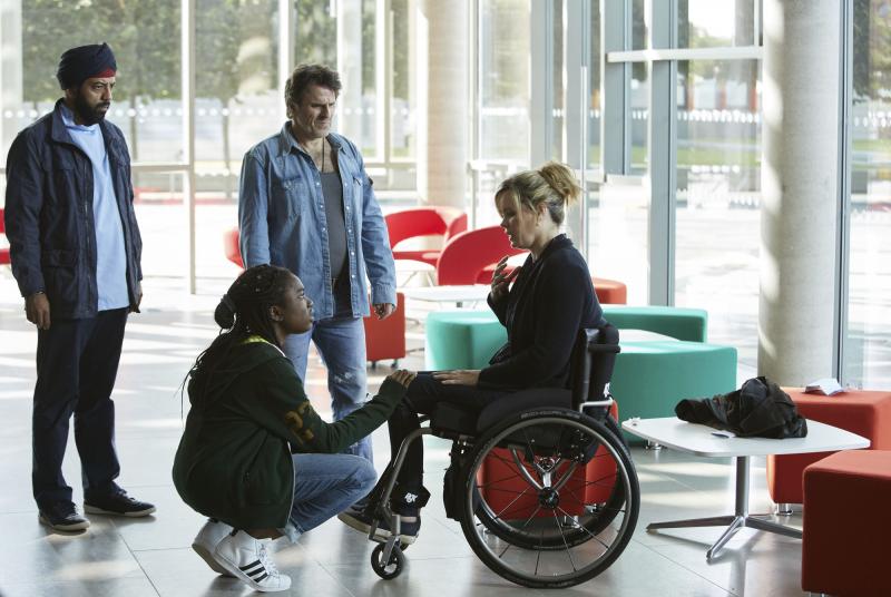 Class - Ep5 - Brave-ish Heart - Varun (AARON NEIL), Tanya (VIVIAN OPARAH), Huw (CON O'NEIL), Jackie (SHANNON MURRAY) (Credit: BBC/Simon Ridgeway)