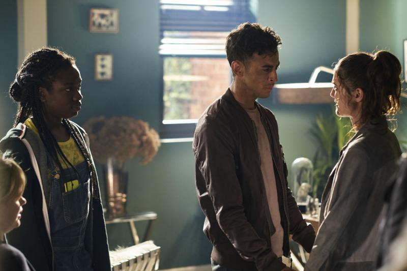 Class - Ep5 - Brave-ish Heart - Tanya (VIVIAN OPARAH), Ram (FADY ELSAYED), April (SOPHIE HOPKINS) (Credit: BBC/Simon Ridgeway)
