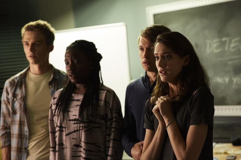 Class - Ep6 - Detained - Matteusz (JORDAN RENZO), Tanya (VIVIAN OPARAH), Charlie (GREG AUSTIN), April (SOPHIE HOPKINS) (Credit: BBC/Simon Ridgeway)