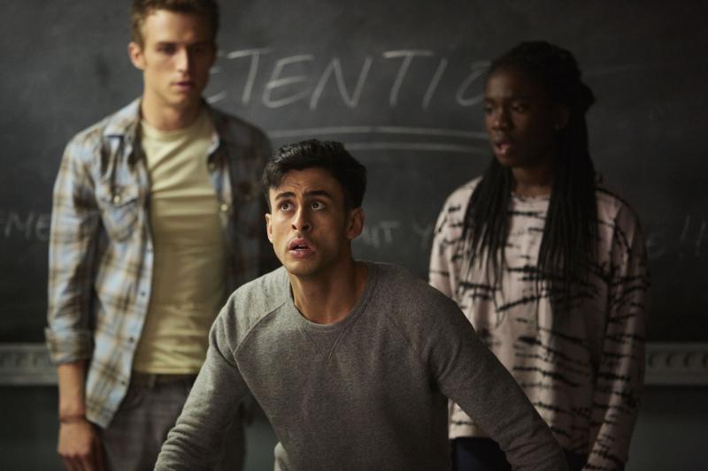 Class - Ep6 - Detained - Matteusz (JORDAN RENZO), Ram (FADY ELSAYED), Tanya (VIVIAN OPARAH) (Credit: BBC/Simon Ridgeway)
