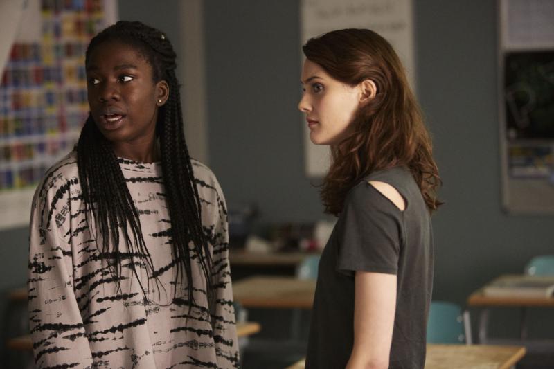 Class - Ep6 - Detained - Tanya (VIVIAN OPARAH), April (SOPHIE HOPKINS) (Credit: BBC/Simon Ridgeway)