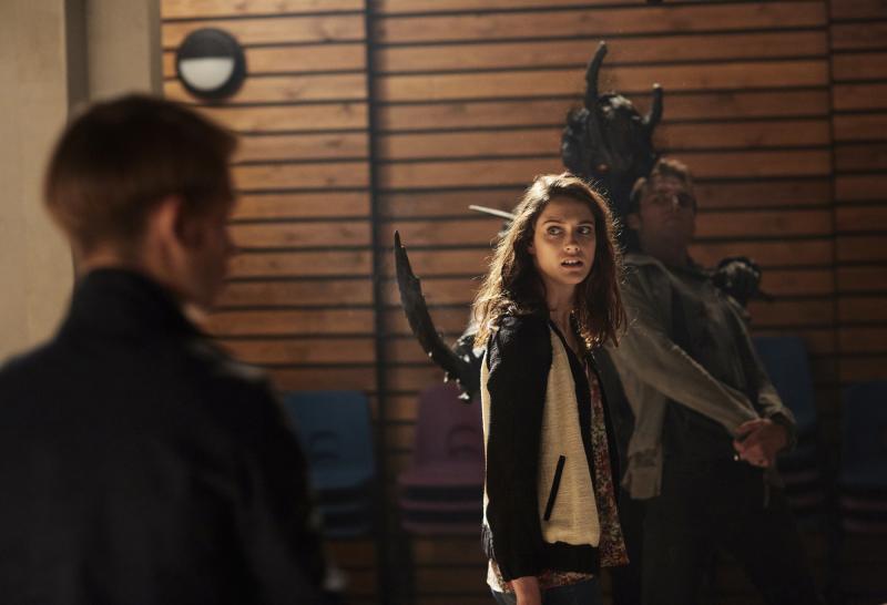 Class - Ep8 - The Lost - Corakinus (PAUL MARK DAVIS), April (SOPHIE HOPKINS) (Credit: BBC/Simon Ridgeway)