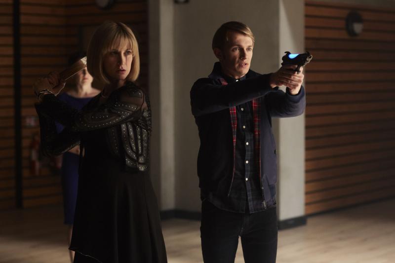 Class - Ep8 - The Lost - Miss Quill (KATHERINE KELLY), Charlie (GREG AUSTIN) (Credit: BBC/Simon Ridgeway)