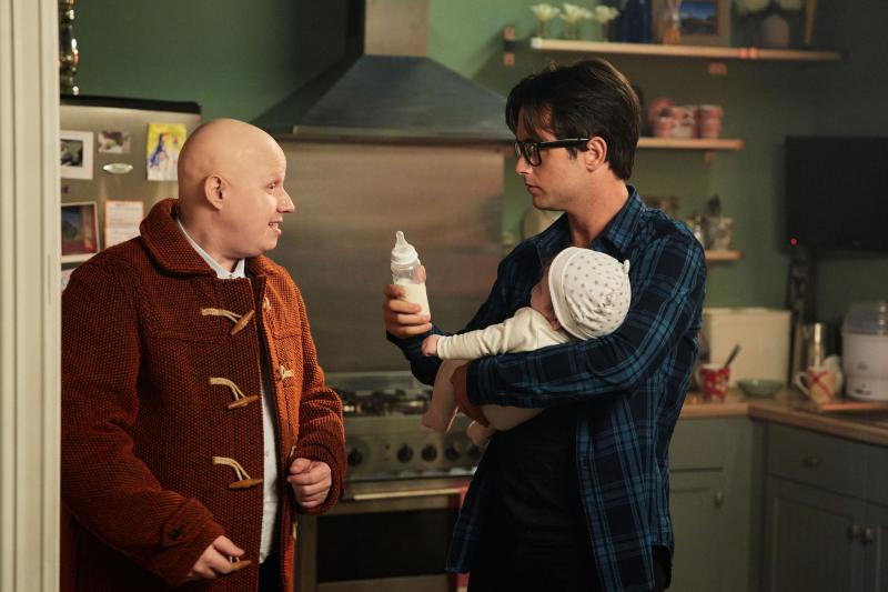 The Return of Doctor Mysterio  - Nardole (MATT LUCAS), Grant (JUSTIN CHATWIN) (Credit: BBC)
