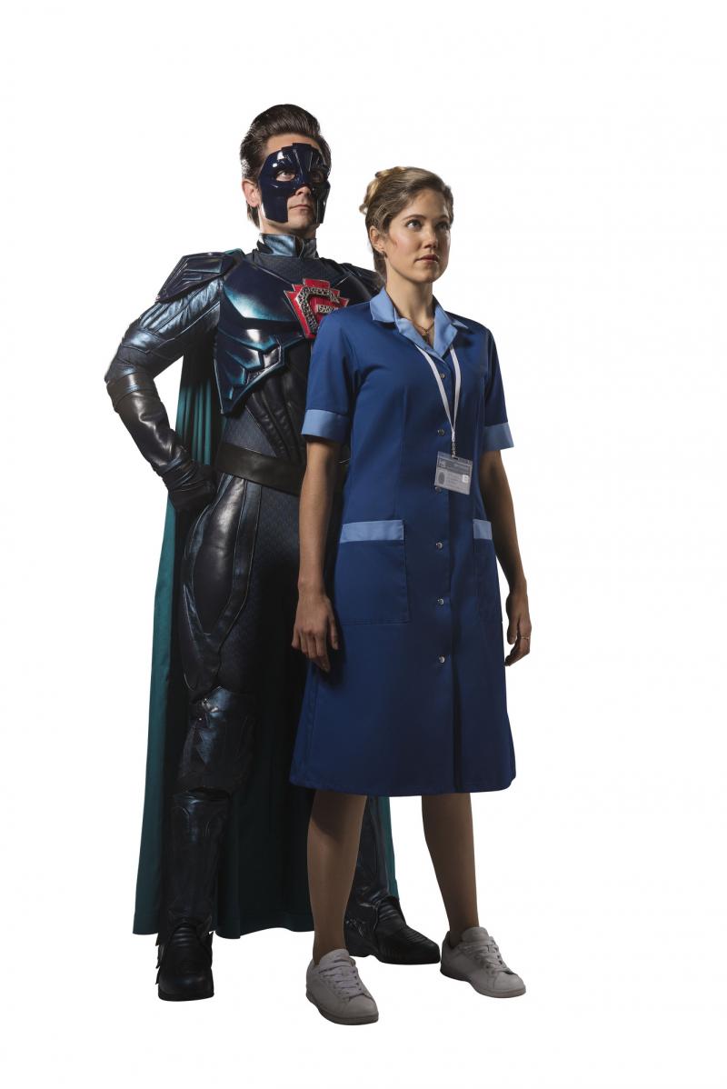 The Return of Doctor Mysterio  - The Ghost (JUSTIN CHATWIN), Lucy Fletcher (CHARITY WAKEFIELD) (Credit: BBC)