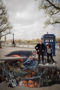 Peter Capaldi and Pearl Mackie at the South Bank promoting Series 10 (12 Apr 2017) (Credit: BBC/BBC Worldwide/3D Joe &amp; Max/Guy Levy)