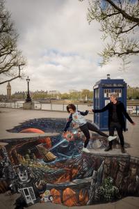 Peter Capaldi and Pearl Mackie at the South Bank promoting Series 10 (12 Apr 2017) (Credit: BBC/BBC Worldwide/3D Joe &amp; Max/Guy Levy)