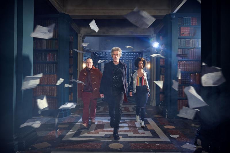 Extremis: Nardole (Matt Lucas), The Doctor (Peter Capaldi), Bill (Pearl Mackie) (Credit: BBC/BBC Worldwide (Simon Ridgway))