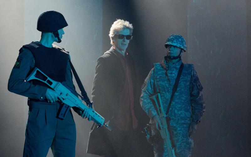 The Pyramid At The end Of The World: Soldiers, The Doctor (Peter Capaldi) (Credit: BBC/BBC Worldwide (Simon Ridgway))