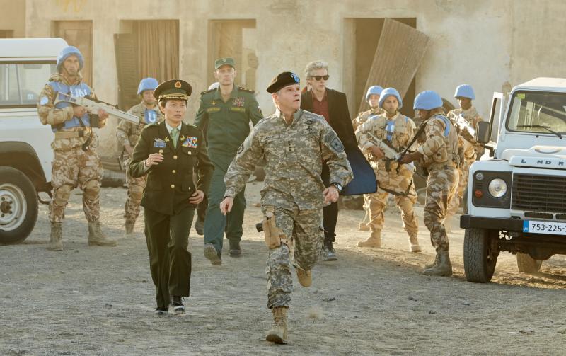 The Pyramid At The end Of The World: Xiaolian (Daphne Cheung), Ilya (Andrew Byron), The Commander (Nigel Hastings), The Doctor (Peter Capaldi) (Credit: BBC/BBC Worldwide (Simon Ridgway))