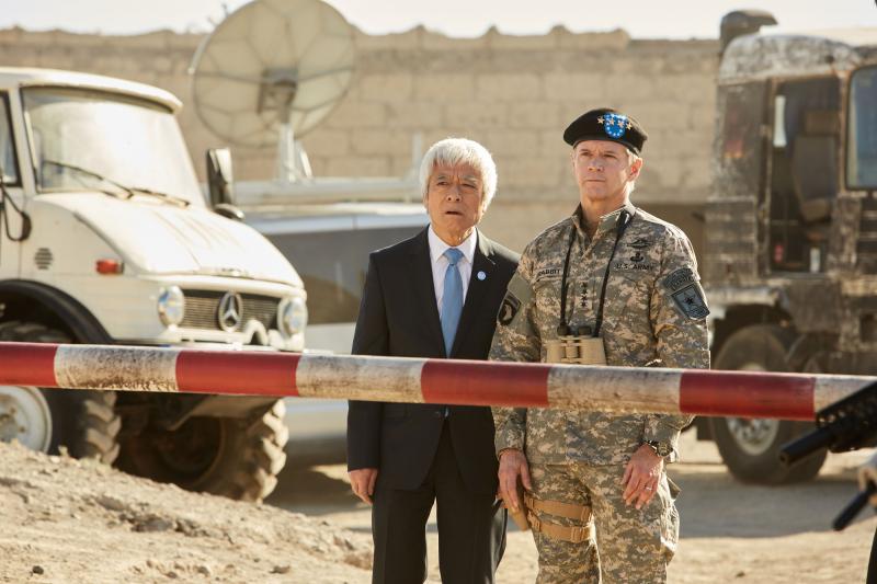 The Pyramid At The end Of The World: Secretary General (Togo Igawa), The Commander (Nigel Hastings) (Credit: BBC/BBC Worldwide (Simon Ridgway))