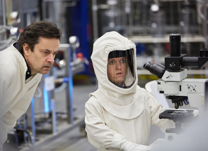 The Pyramid At The end Of The World: Douglas (Tony Gardner), Erica (Rachel Denning) (Credit: BBC/BBC Worldwide (Simon Ridgway))