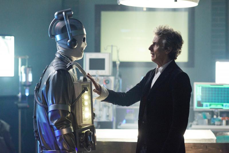 : Mondasian Cyberman, The Doctor (Peter Capaldi) (Credit: BBC/BBC Worldwide (Simon Ridgway))