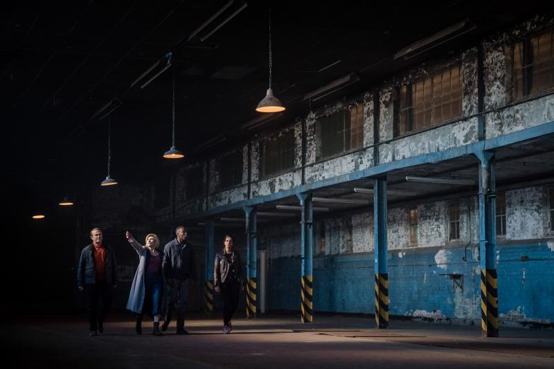 Rosa: Graham (Bradley Walsh), The Doctor (Jodie Whittaker), Ryan (Tosin Cole), Yaz (Mandip Gill) (Credit: BBC Studios (Ben Blackall))