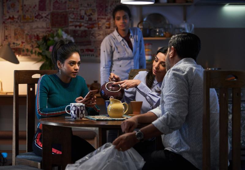  Arachnids In The UK: Sonya (Bhavnisha Parmar), Yaz (Mandip Gill), Najia (Shobna Gulati), Hakim (Ravin J Ganatra) (Credit: BBC Studios (Ben Blackall))