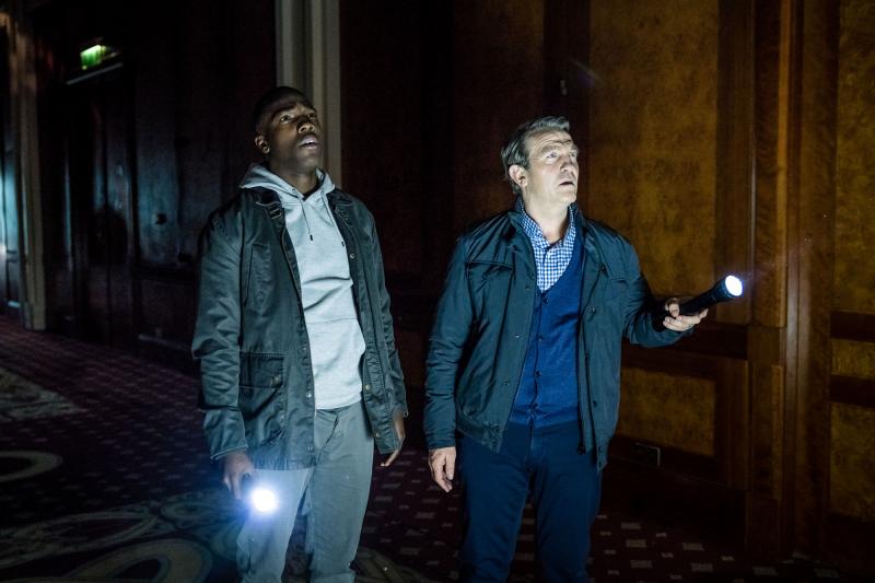  Arachnids In The UK: Ryan (Tosin Cole), Graham (Bradley Walsh) (Credit: BBC Studios (Ben Blackall))