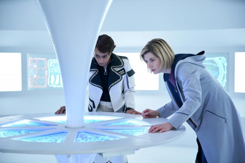 The Tsuranga Conundrum: Eve Cicero (Suzanne Packer), The Doctor (Jodie Whittaker) (Credit: BBC Studios (Ben Blackall))