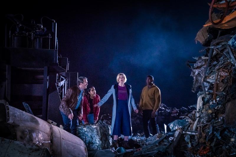 The Tsuranga Conundrum: Graham (Bradley Walsh), Yaz (Mandip Gill), The Doctor (Jodie Whittaker), Ryan (Tosin Cole) (Credit: BBC Studios (Ben Blackall))