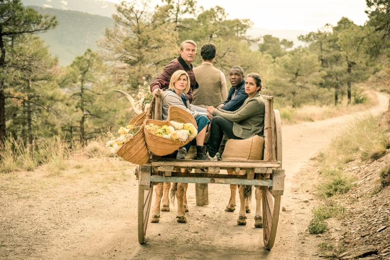 Demons Of The Punjab: The Doctor (Jodie Whittaker), Graham (Bradley Walsh), Prem (Shane Zaza), Ryan (Tosin Cole), Yaz (Mandip Gill) (Credit: BBC Studios (Ben Blackall))