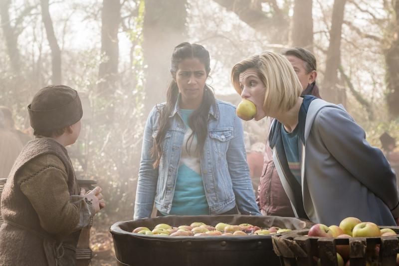  The Witchfinders: Yaz (Mandip Gill), Graham (Bradley Walsh), The Doctor (Jodie Whittaker) (Credit: BBC Studios (Ben Blackall))