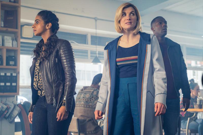 Fugitive of the Judoon: Yaz (Mandip Gill), The Doctor (Jodie Whittaker), Ryan (Tosin Cole) (Credit: BBC Studios (James Pardon))