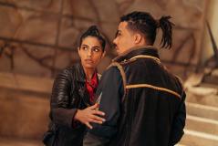 War of The Sontarans: Yasmin Khan (Mandip Gill), Vinder (Jacob Anderson) (Credit: BBC Studios (James Pardon))