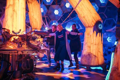 Once, Upon Time: Dan (John Bishop), The Doctor (Jodie Whittaker), Yasmin Khan (Mandip Gill) (Credit: BBC Studios (James Pardon))