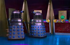Two Daleks plotting the destruction of their enemies the Thals (Credit: BBC)