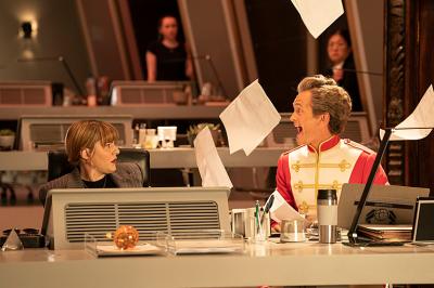 The Giggle: Picture Shows: Shirley (Ruth Madeley) and Neil Patrick Harris (Credit: BBC Studios (Alistair Heap))