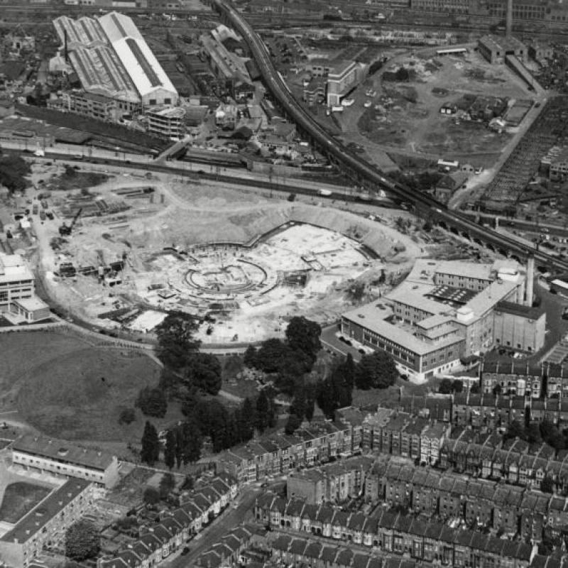 An aerial view of the TVC site during construction (Credit: BBC)