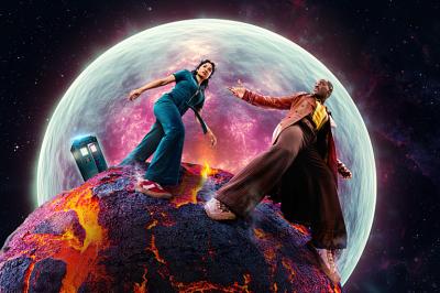Doctor Who Season Two: Belinda Chandra (VARADA SETHU) &amp; The Doctor (NCUTI GATWA) (Credit: BBC Studios (Danny Kasirye))