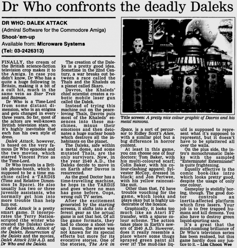 Dalek Attack Review (New Straits Times, 1 Mar 1993) (Credit: New Straits Times/Google)