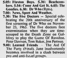 The Five Doctors - Sydney Morning Herald,  13 Dec 1983 (Credit: Google/Sydney Morning Herald)