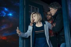 The Doctor (JODIE WHITTAKER), Yaz (MANDIP GILL), Dan (JOHN BISHOP) (Credit: James Pardon / BBC Studios)