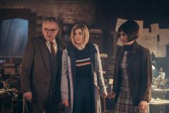 Village of the Angels: Jericho (Kevin Mcnally), The Doctor (Jodie Whittaker), Claire (Annabel Scholey) (Credit: BBC Studios (BBC Studios))