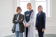 The Power of the Doctor: Tegan (JANET FIELDING), The Doctor (JODIE WHITTAKER) and Ace (SOPHIE ALDRED)