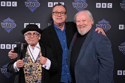Sylvester McCoy, Russell T Davies and Colin Baker (Credit: Jeff Spicer/Bad Wolf/BBC Studios)