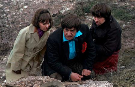 The Doctor (Patrick Troughton) and his companions, Jamie McCrimmon (Frazer Hines) and Zoe Heriot (Wendy Padbury) (Credit: BBC Studios)